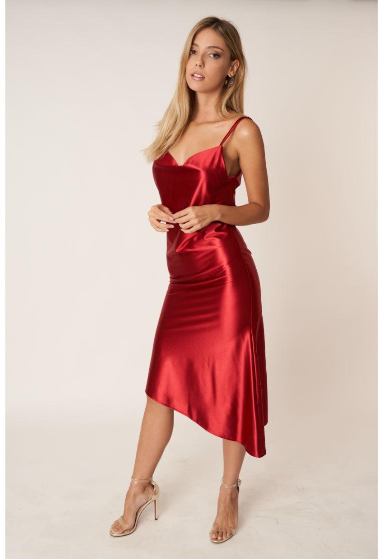 Red Satin Dress - BLEMUNT