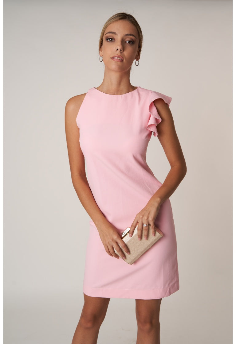 Vestido rosa con bobito en hombro